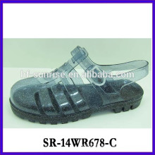 SR-14WR678 (2) klare palstic Sandalen Plastiksandelholze Großhandel flache Fersengelee Sandalen